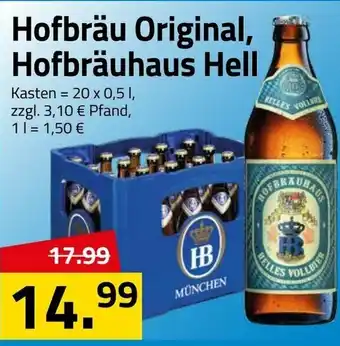 Logo Getränkemarkt Hofbräu Original, Hofbräuhaus Hell 20x0,5L Angebot