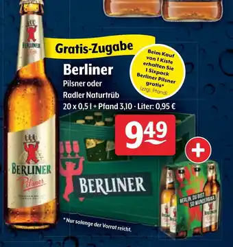 Getränke Hoffmann Berliner Pilsner oder Radler Naturtrüb 20x0,5L Angebot