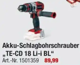 toom Baumarkt Einhell Akku-Schlagbohrschrauber ,,TE-CD 18 Li-i BL" Angebot