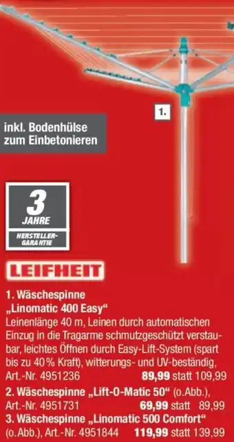 toom Baumarkt LEIFHEIT Wäschespinne ,,Linomatic 400 Easy" Angebot