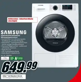 MediaMarkt Samsung DV91TA040AE/EG Wärmepumpentrockner Angebot