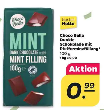 NETTO Choco Bella Dunkle Schokolade mit Pfefferminzfüllung 100 g Angebot