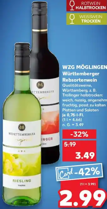 Kaufland WZG MÖGLINGEN Württemberger Rebsortenwein 0,75 L-Fl. Angebot