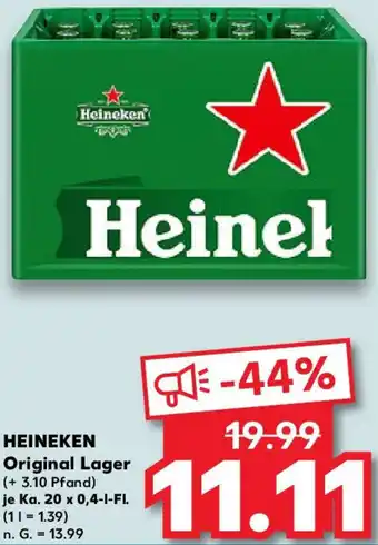 Kaufland HEINEKEN Original Lager Ka. 20x0,4 L-Fl. Angebot