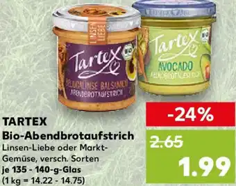 Kaufland TARTEX Bio-Abendbrotaufstrich 135-140 g Glas Angebot