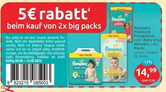 Budni Pampers Premium Protection oder Baby Dry Windeln oder Pants versch. Größen 38 Stück Angebot