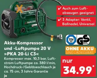 Kaufland PARKSIDE Akku-Kompressor und Luftpumpe 20 V ,,PKA 20-Li C3" Angebot