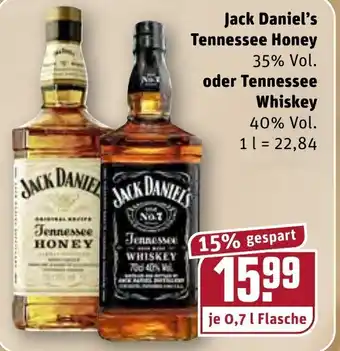 REWE Jack Daniel's Tennessee Honey oder Tennessee Whiskey 0,7L Angebot