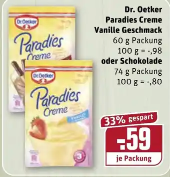 REWE Dr. Oetker Paradies Creme Vanille Geschmack 60g oder Schokolade 74g Angebot