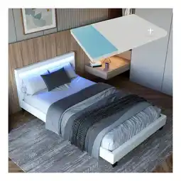 Netto Marken-Discount Juskys Polsterbett Verona weiß | 120×200 cm | Bettgestell LED-Beleuchtung, Lattenrost & Matratze Angebot