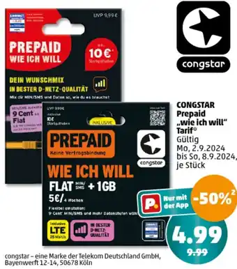 PENNY CONGSTAR Prepaid ,,wie ich will" Tarif Angebot