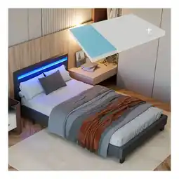 Netto Marken-Discount Juskys Polsterbett Verona grau | 120×200 cm | Bettgestell LED-Beleuchtung, Lattenrost & Matratze Angebot