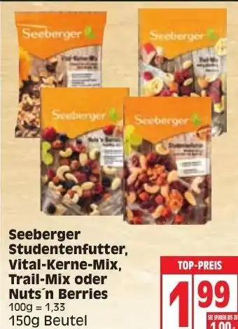 Edeka Seeberger Studentenfutter, Vital Kerne Mix, Trail Mix oder Nuts' n Berries 150g Angebot