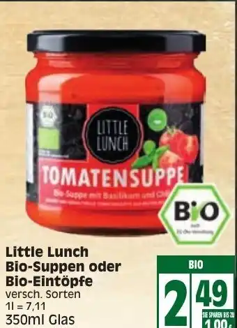 Edeka Little Lunch Bio Suppen oder Bio Eintöpfe 350ml Glas Angebot