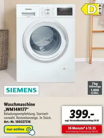 Lidl Siemens waschmaschine „wm14n177“ Angebot