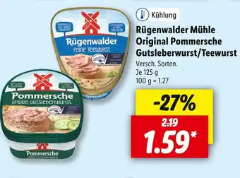 Lidl Rügenwalder mühle original pommersche gutsleberwurst oder teewurst Angebot