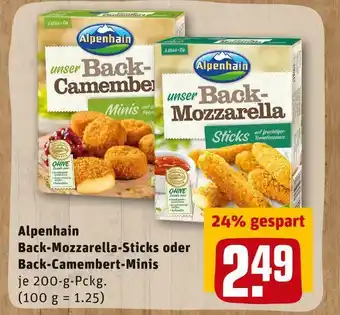 REWE Alpenhain back-mozzarella-sticks oder back-camembert-minis Angebot