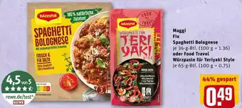 REWE Maggi fix spaghetti bolognese oder food travel würzpaste für teriyaki style Angebot