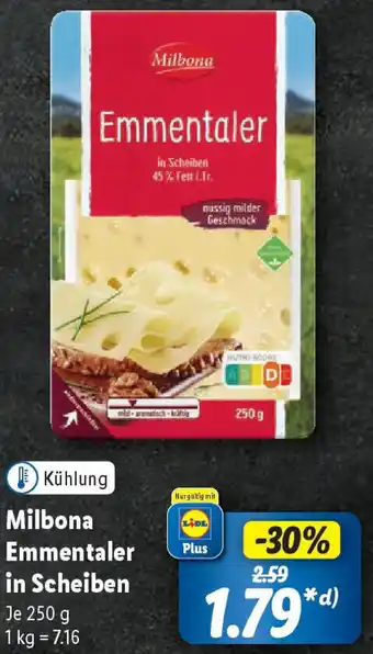 Lidl Milbona Emmentaler in Scheiben 250 g Angebot