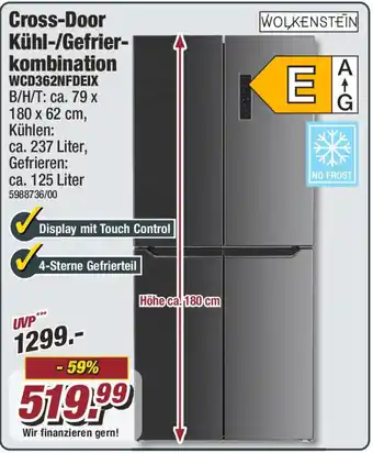 Poco WOLKENSTEIN Cross-Door Kühl-/Gefrierkombination WCD362NFDEIX Angebot