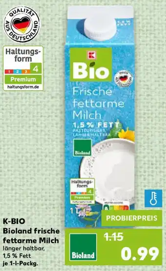 Kaufland K-BIO Bioland frische fettarme Milch 1 L Angebot