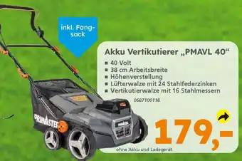 Globus Baumarkt PRIMASTER Akku Vertikutierer ,,PMAVL 40" Angebot