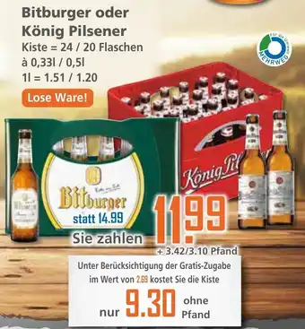 Klaas und Kock Bitburger oder König Pilsener 24x0,33L/20x0,5L Angebot