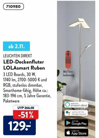 Aldi Süd Leuchten Direkt LED Deckenfluter LOLAsmart Ruben Angebot