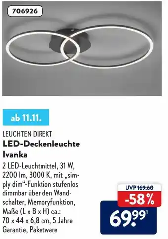 Aldi Süd Leuchten Direkt LED Deckenleuchte Ivanka Angebot