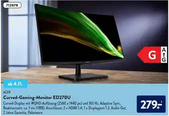 Aldi Süd Acer Curved Gaming Monitor ED270U Angebot