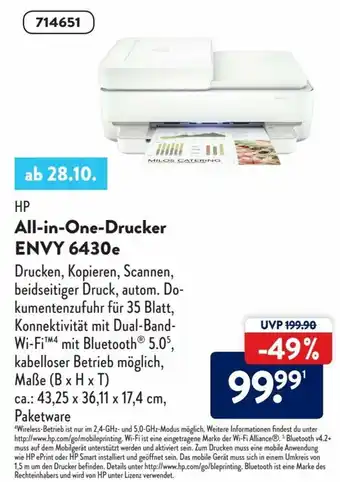 Aldi Süd HP All in One Drucker Envy 6430e Angebot