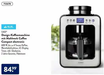 Aldi Süd Caso Design Kaffeemaschine mit Mahlwerk Coffee Compact electronic Angebot