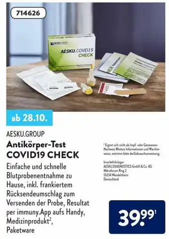 Aldi Süd Aesku.Group Antikörper Test Covid19 Check Angebot