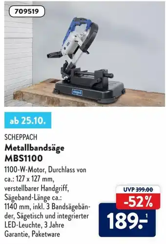 Aldi Süd Scheppach Metallbandsäge MBS1100 Angebot