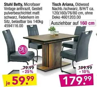 Möbel Boss Stuhl Betty oder Tisch Ariana Angebot