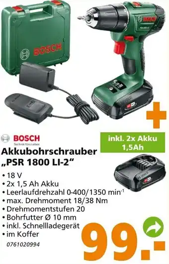 Globus Baumarkt Akkubohrschrauber PSR 1800 LI-8 Angebot