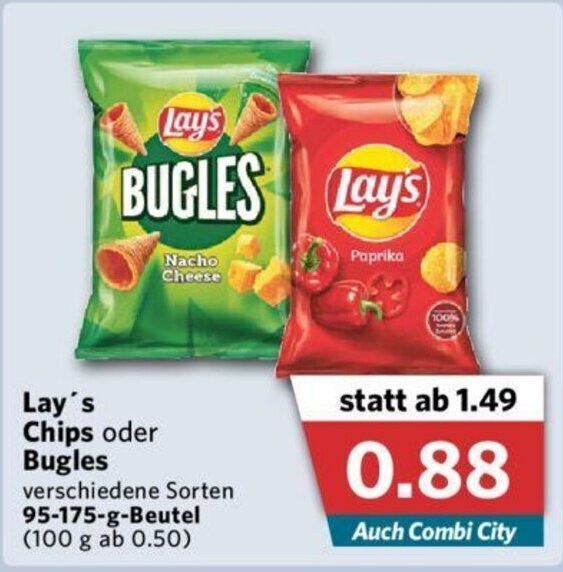 Lay's Chips oder Bugles 95175g Beutel Angebot bei Combi