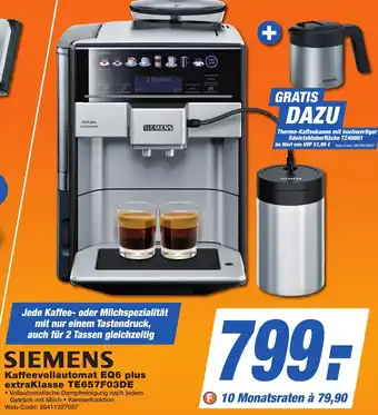 K+B Expert SIEMENS Kaffeevollautomat EQ6 plus extraklasse TE657F03DE Angebot
