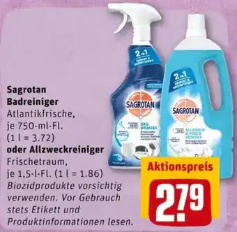 REWE PETZ Sagrotan Badreiniger 750ml oder Allzweckreiniger 1,5L Angebot