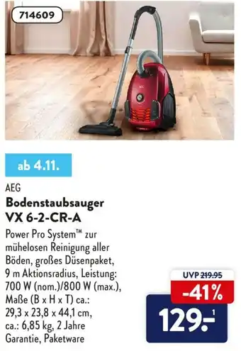 Aldi Nord AEG Bodenstaubsauger VX 6-2 CR-A Angebot