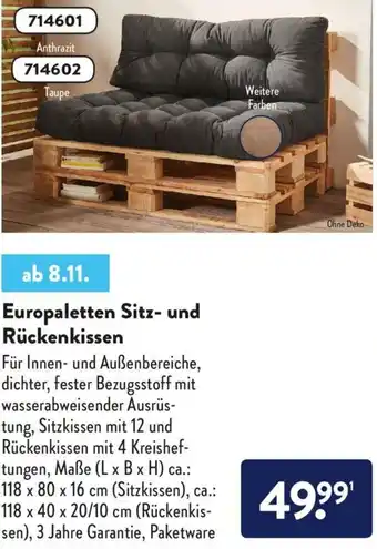 Aldi Nord Europaletten Sitz und Rückenkissen Angebot