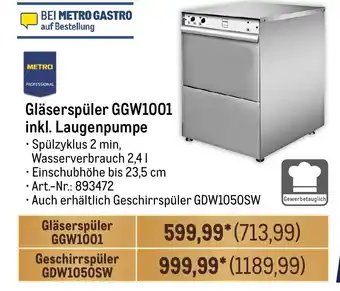 METRO METRO PROFESSIONAL Gläserspüler GGW1001 inkl. Laugenpumpe Angebot