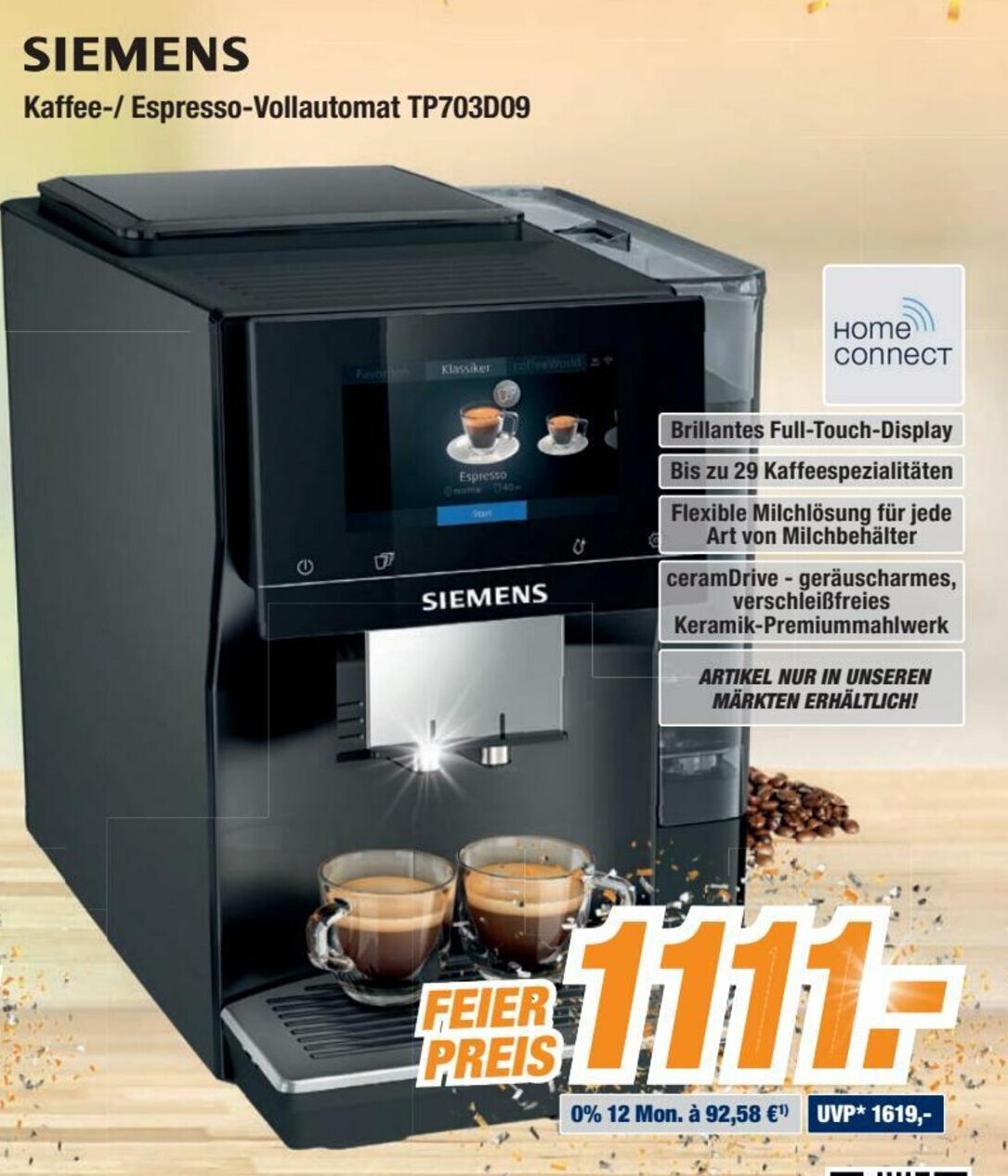 Siemens Kaffee/Espresso Vollautomat TP703D09 Angebot bei Expert