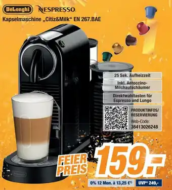 Expert DeLonghi Nespresso Kapselmaschine Citiz&Milk EN 267.BAE Angebot