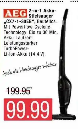 Marktkauf AEG 2-in-1 Akku Stielsauger,, CX7-1-30EB'' Angebot