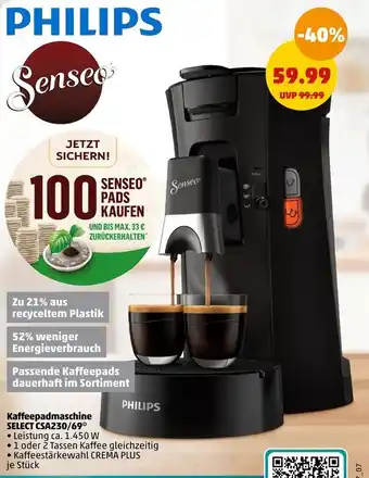 PENNY Philips senseo kaffeepadmaschine select csa230/69 Angebot