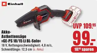 B1 Discount Baumarkt Einhell Akku Astkettensäge GE-PS 18/15 Li BL-Solo Angebot