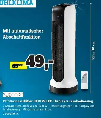 Conrad Sygonix PTC Turmheizlüfter 1800 W LED Display u Fernbedienung Angebot