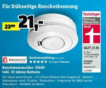 Conrad Rauchwarnmelder Ei650 inkl. 10 Jahres Batterie Angebot