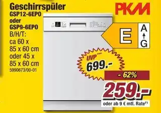 Poco Pkm geschirrspüler gsp12-6epo oder gsp9-6epo Angebot